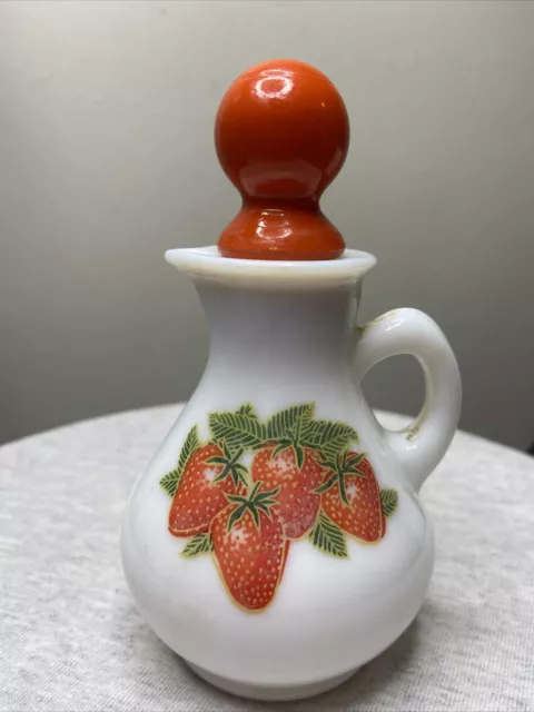 Vtg Strawberry Avon Strawberries & Cream Milk Glass Pitcher 5" Empty Decante
