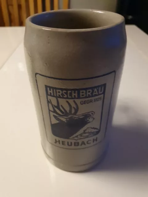 Alter Hirschbräu Heubach bei Gmünd 1 Liter Stein Bier Krug Masskrug Bierkrug