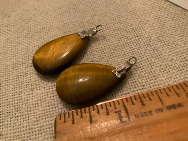 Natural tigers eye gemstones brown pendant teardrop set DIY crafts jewelry