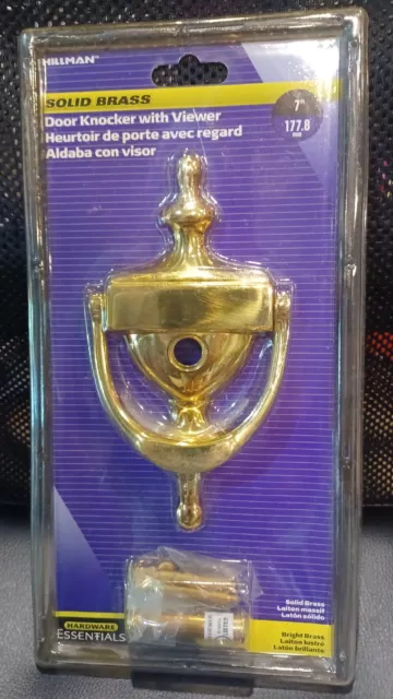 Llamador de puerta de 7" con acabado de latón liso Hillman con hardware y visor