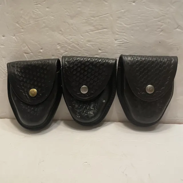 (3) Leather Handcuff cases - basket weave Black Gould & Goode, Tex Shoemaker