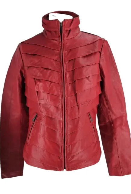 3967 Neiman Marcus Jacket Womens Red Leather Vented Shingle Full Zip