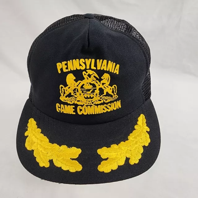 Vtg Pennsylvania Game Commission Snapback Mesh Trucker Hat Gold Leaf Black 1980s