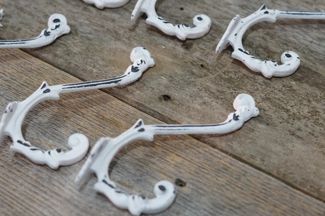 12 Cast Iron White Victorian Style Coat Hooks Hat Hook Rack Hall Tree W/ Screws 3