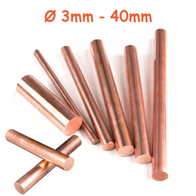 Copper Round Solid Rod Bar Ø 3/4/5/6/7/8/9/10/12/14/15/16/18/20-40mm Diameter