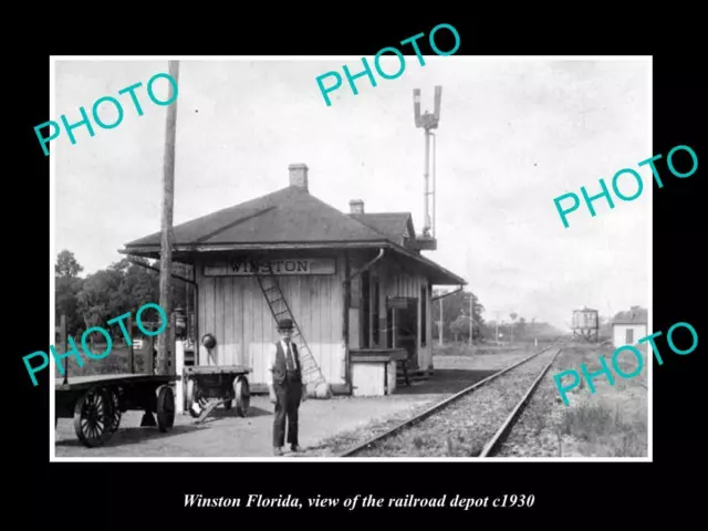 OLD POSTCARD SIZE PHOTO WINSTON FLORIDA THE RAILROAD DEPOT STATION c1930