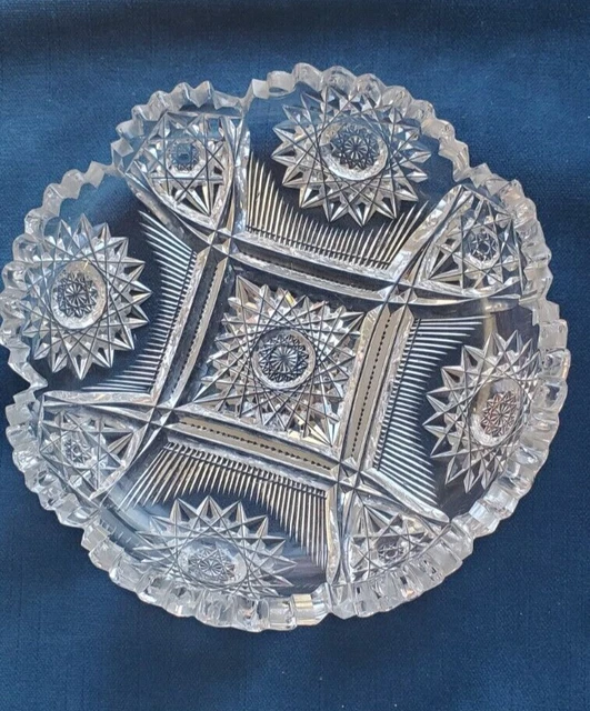 American Brilliant Period Cut Glass Bowl 7 inch Deep Vertical Zipper Hobstar