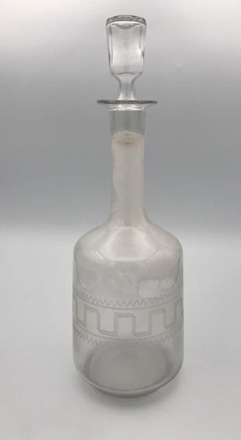 Bouteille CARAFE à Eau Ancienne En VERRE Soufflé à Décor De Frise Grecque - 30cm