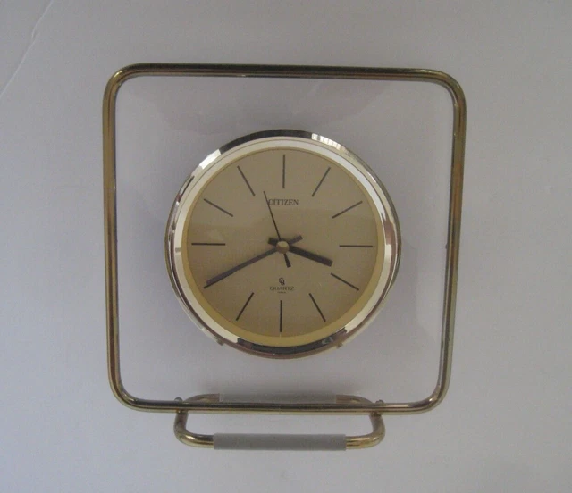 VINTAGE CITIZEN SHELF Desk Quartz Clock Made in Japan Lucite Brass