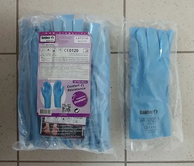 Lot de 10 Paires de Gants latex tout enduit 300 mm - Goldex - Singer-Taille: 7,5