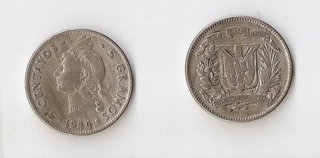 Dominican Republic 5 centavos 1944 silver!!!