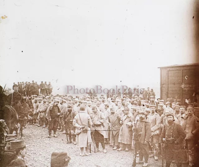 Prisonniers allemands Allemagne Guerre 14-18 WW1 Photo Stereo Plaque verre