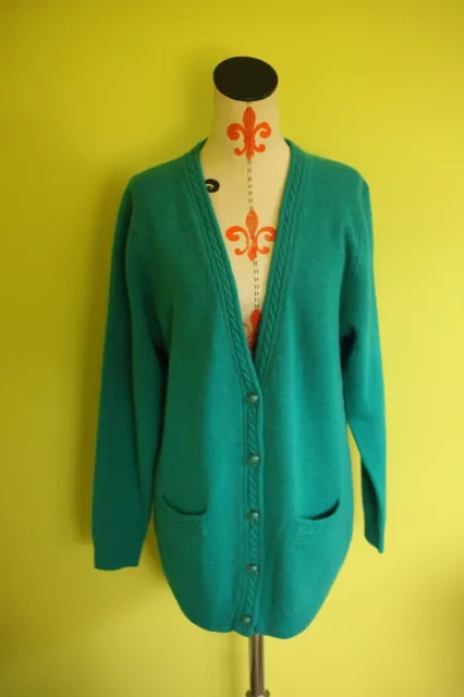 Vintage Casual Corner Sz M Oversized Lambs Wool Angora Mix Cardigan Sweater Teal