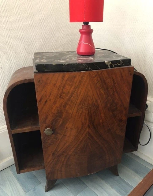 french art deco vintage 30s nightstand bedside table marble wood