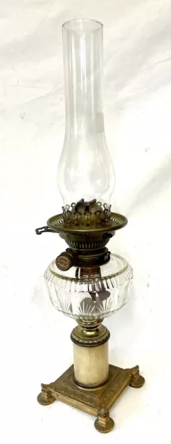 Antique Victorian Oil Lamp Gilt & Marble Column Base : HINKS No.2 DUPLEX Burner