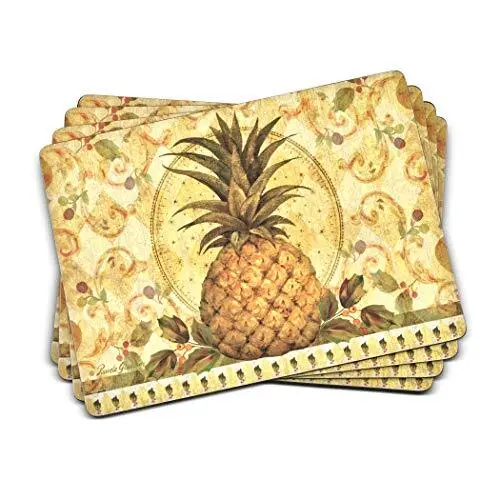 Golden Pineapple Collection Placemats | Set of 4 | Heat Resistant Mats | Cork...