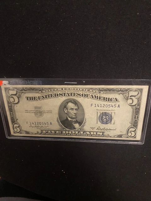 1934 A US Mint Blue Seal $5 Dollar Paper Note Silver Certificate