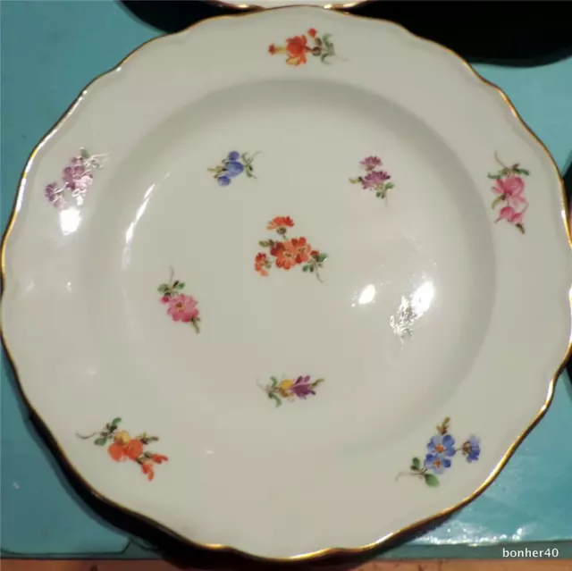 Antique German 11 Floral Handpanted Meissen Porcelain Plates Streublumchen 3