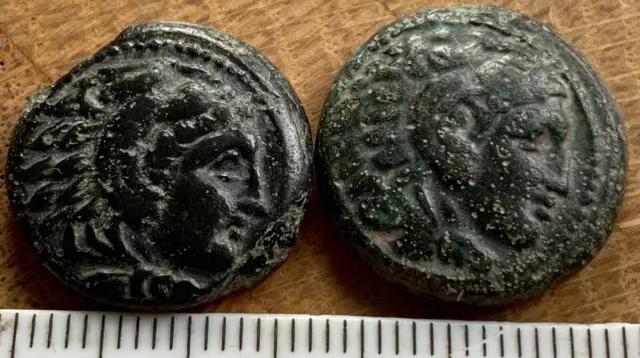 2 Genuine Ancient Greek Bronze Coins,Alexander,Club Bow & Quiver Re,Great Detail