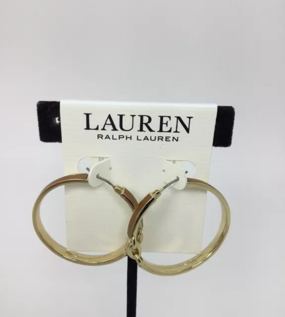 NWT Lauren Ralph Lauren Goldtone Brown Inlay Hoop Earrings