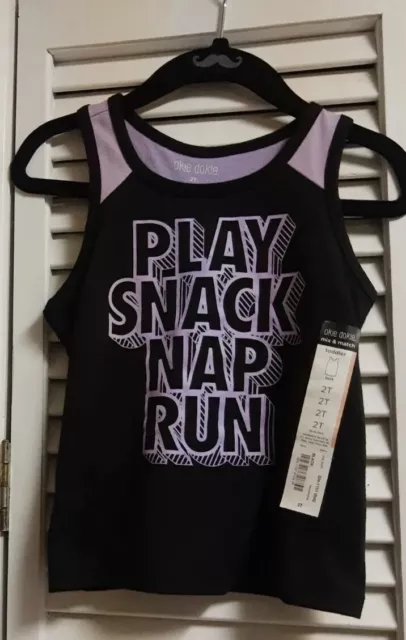 Toddler Girls Okie Dokie Racer Back Tank Top "Play, Snack, Nap, Run" Size 2T Nwt