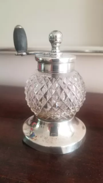 Antique Victorian Sterling Silver Cut Glass Pepper Mill/Grinder,  1887S