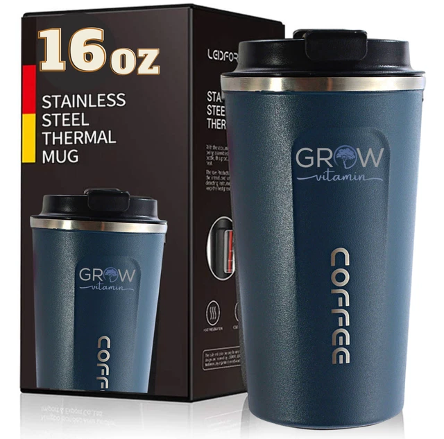 16 oz Vacuum Sealed Steel Thermos Insulated Coffee Cup Travel Mug, Spill Proof.