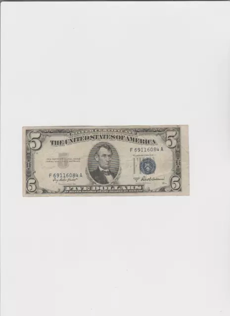 1953-A Five Dollar Blue Seal Note United States Note Old US Bill $5