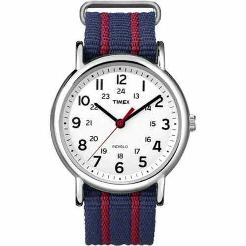 Timex T2N747, Men's Weekender Striped Fabric Watch, Indiglo, NEW