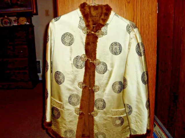 Vintage Tan & Brown Satin & Silk REVERSIBLE Asian Kimono Type JACKET