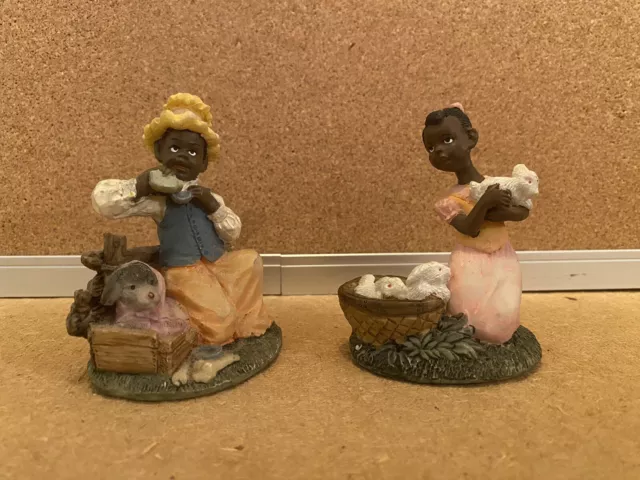 African American Americana MCM Ceramic Boy And Girl Figurines Display Gorgeous