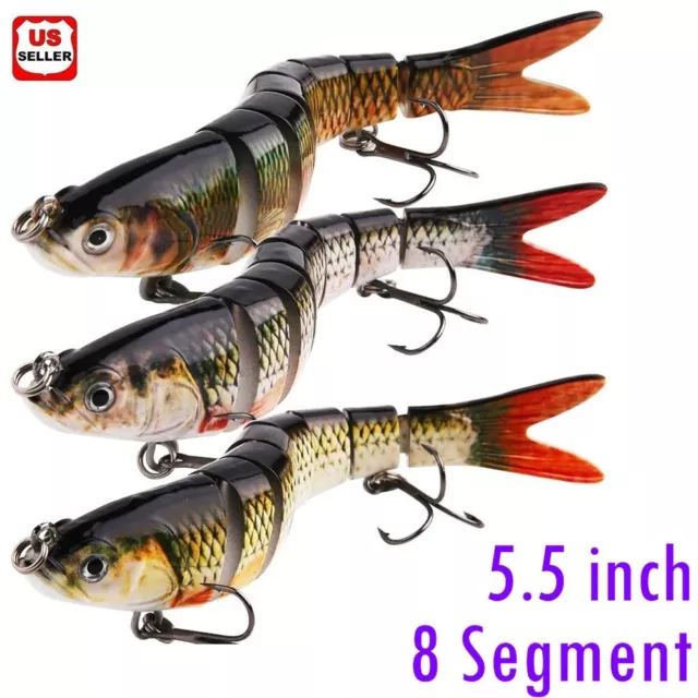 Fishing Lures 8-Segments Fish Bass Minnow Swimbait Tackle Hook Lure Crank Bait