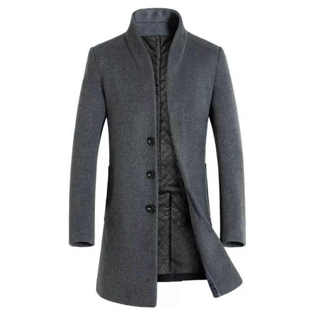 Mens Jacket Warm Woolen Trench Coat Double Breasted Overcoat Long Outwear Winter 3