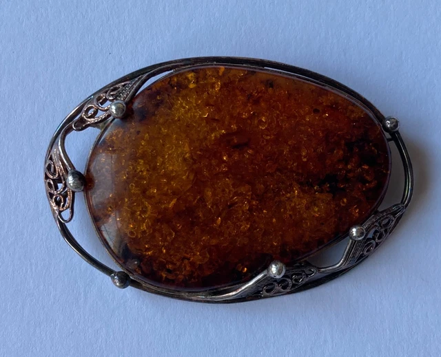 Grande Broche/Pendentif En Ambre Naturel - Années 50/60 Vintage - Fait Main - Occasion