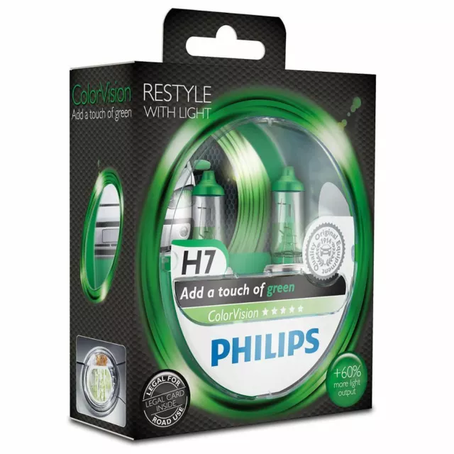 2x Grun H7 Scheinwerferlampe PHILIPS 12972CVPGS2 ColorVision 12V 55W PX26d