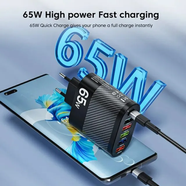 65W 6 Port USB Schnell Ladegerät 65 W Quick 3.0 5V-3,5A/9V-2A/12V-1,6A USB-C PD