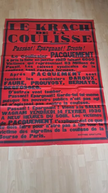 Ancienne Affiche Originale  Propagande 1920/1930 Le Krach De La Coulisse