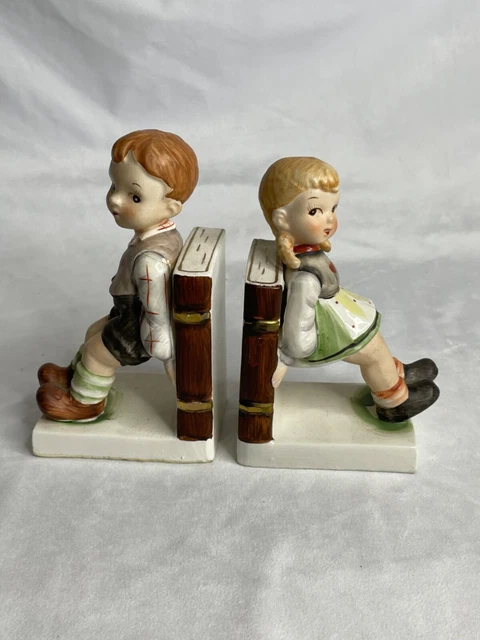 Bookends Vintage RARE Pair Ucagco Japan NURSERY Hand Painted Ceramic Boy Girl