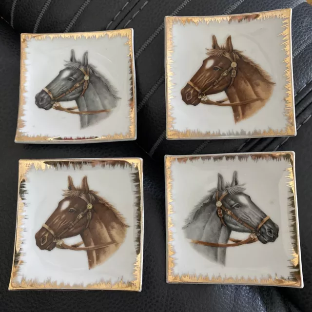 Vtg Bradley Exclusives Horse Equestrian Square Plate Dish Tray Trivet Japan