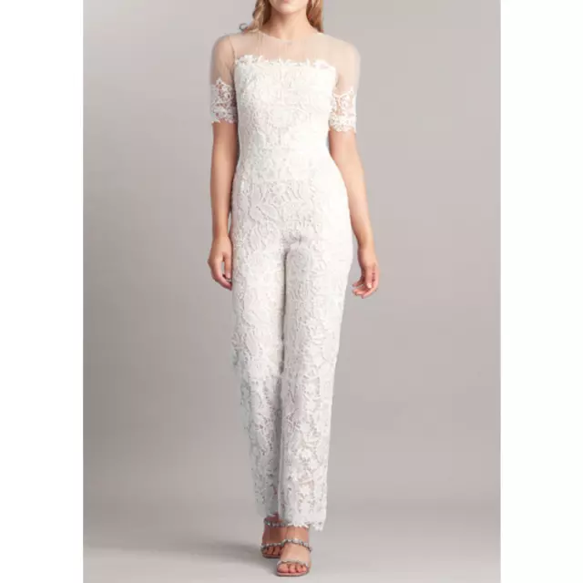 TADASHI SHOJI BRIDAL Estelle Jumpsuit Size 16 Ivory White Lace NWT BBH18013YBR