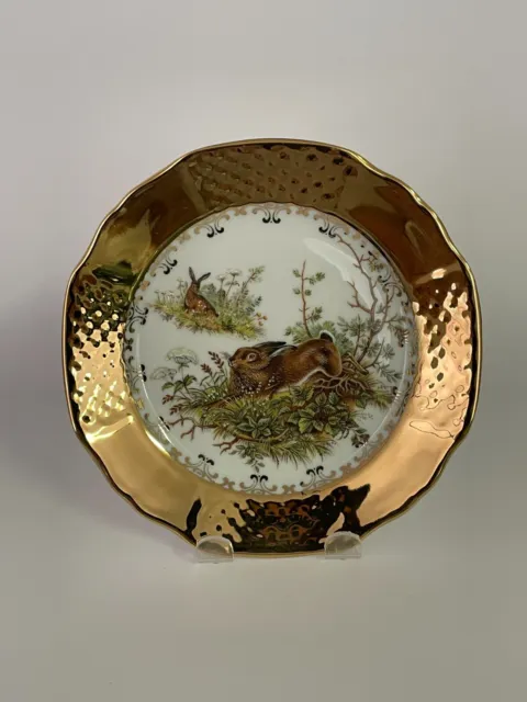 Bareuther Waldsassen Wildlife Game Gold 9 1/2" Dinner Plate Bavaria Rabbit Hare