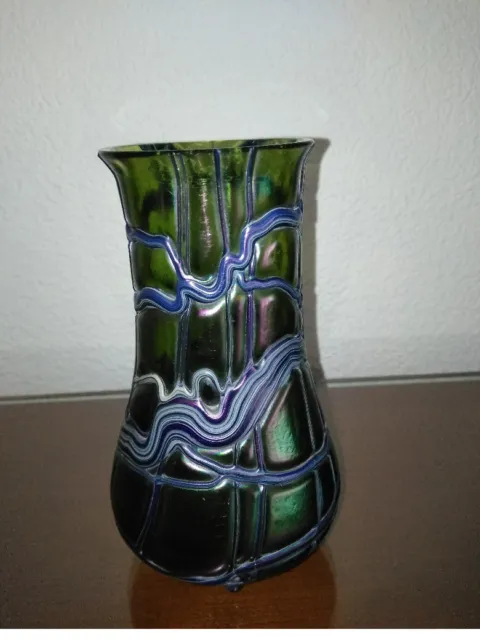 Schöne Jugendstil Glas Vase Pallme König & Habel , Irisierend grün