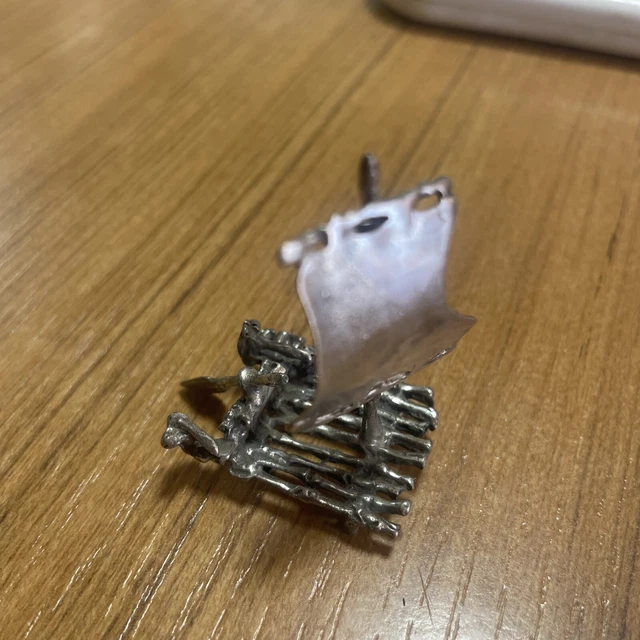 Barca A Vela Miniatura Argento 800 Microfusione Vintage Italy Zattera