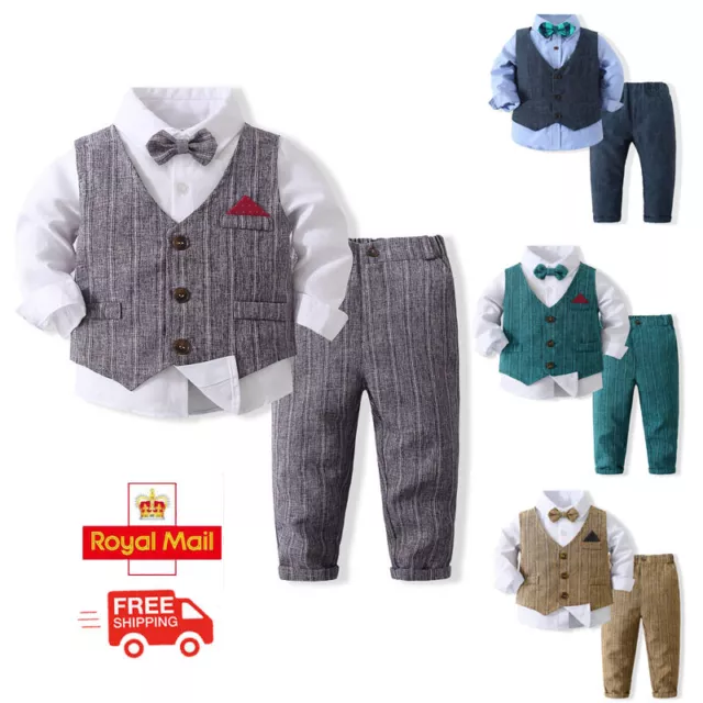 UK Boys Suits 4 Piece Wedding Waistcoat Suit Party Prom Suit Baby-2-8 Age