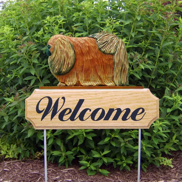 Pekingese Wood Welcome Outdoor Sign Red