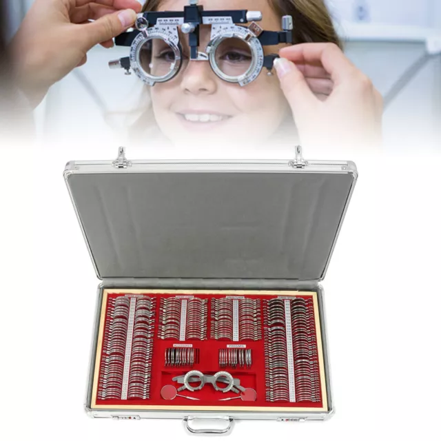 266×Optical Trial Lens Set Optometry Kit Metal Rim Aluminum Box + Trial Frame