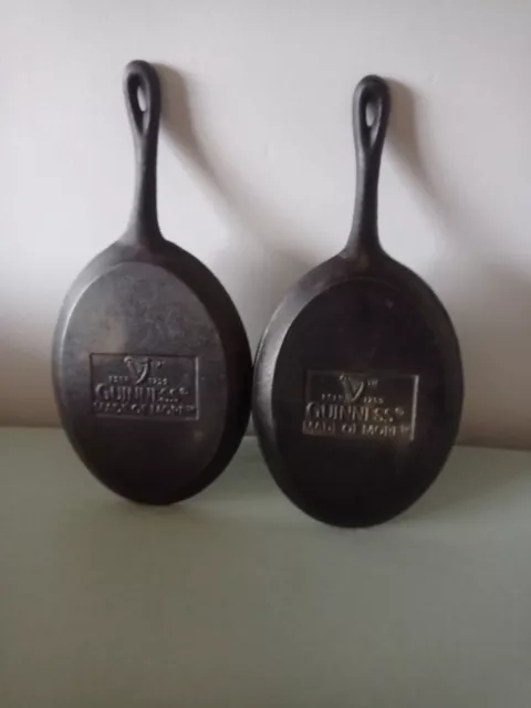 Matching Pair of Guinness Cast Iron Oval Skillet Frying Pans .