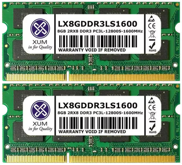 XUM 2x 8GB Memory RAM PC3L 12800 DDR3 1600MHz 1.35V Laptop Notebook SODIMM 204 P 2