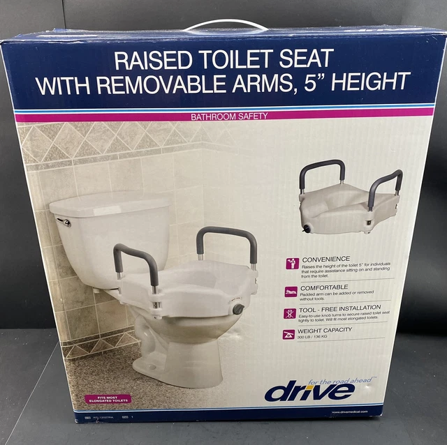 DRIVE ELEVATED RAISED Toilet Seat with Removable Arms 5” Height FREE