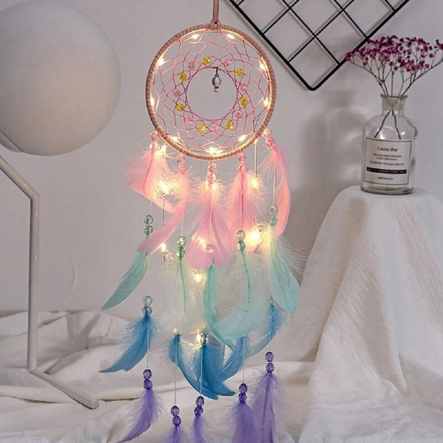 Atrapasueños de deseos luz LED atrapasueños niños dormitorio colgante de pared decoración D3G7
